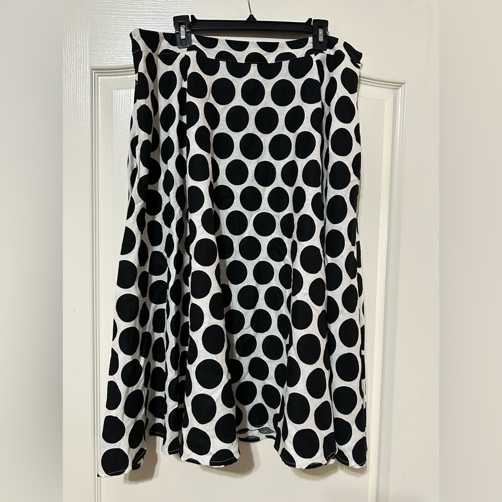 Who what wear black and white polkadot linen blend skirt size 16
